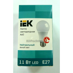 СЛ IEK A60 11W 220V E27 4000K Светодиодная лампа