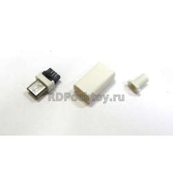 micro USB штекер 6мм на кабель, 5 pin, белый корпус