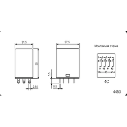 Реле 4453(18F)-4 (HH54P),  12VDC, 5A 250VAC / 30VDC